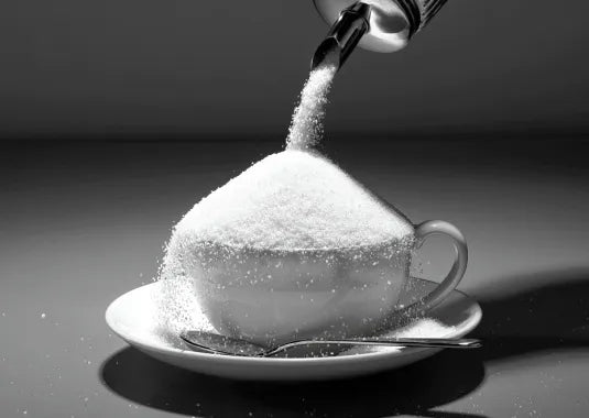 pouring sugar overflowing in a teacup