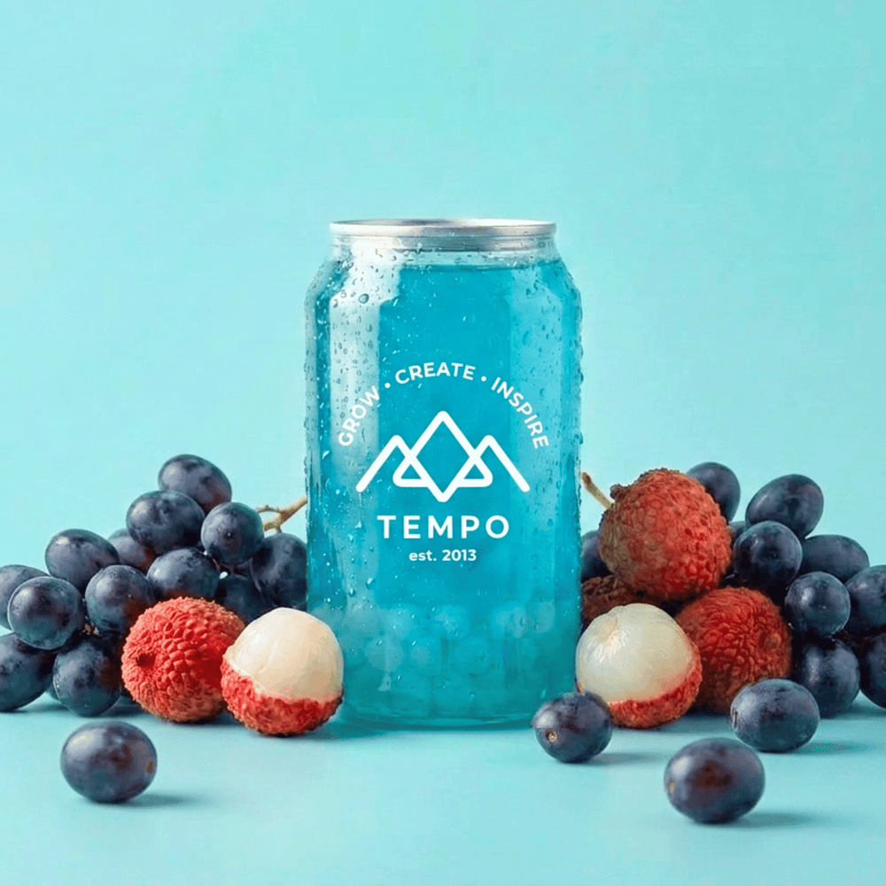 Bubble Tea Cans | Blue Grape Fruit Tea with Lychee Popping Boba - 5 Pack (330ml)