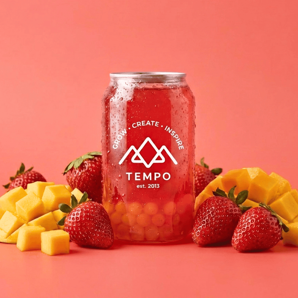 Bubble Tea Cans | Strawberry Fruit Tea with Mango Popping Boba - 5 Pack (330ml)