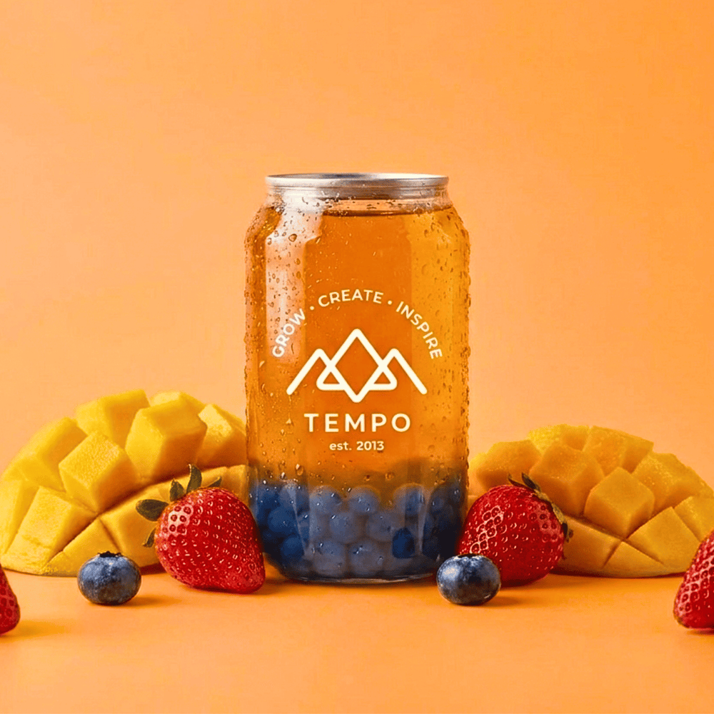 Bubble Tea Cans | Mangoberry Fruit Tea with Blueberry Popping Boba - 5 Pack (330ml)