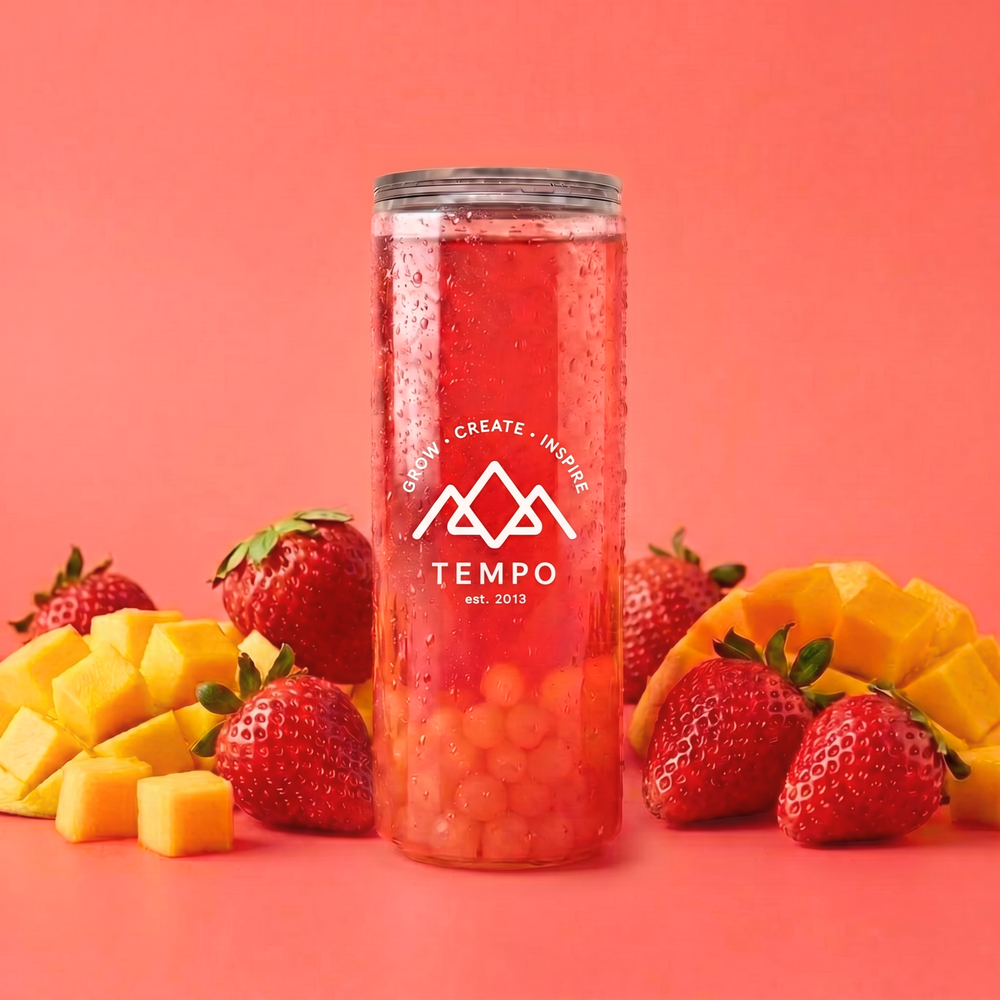 Bubble Tea Cans | Strawberry Fruit Tea with Mango Popping Boba - 5 Pack (330ml)