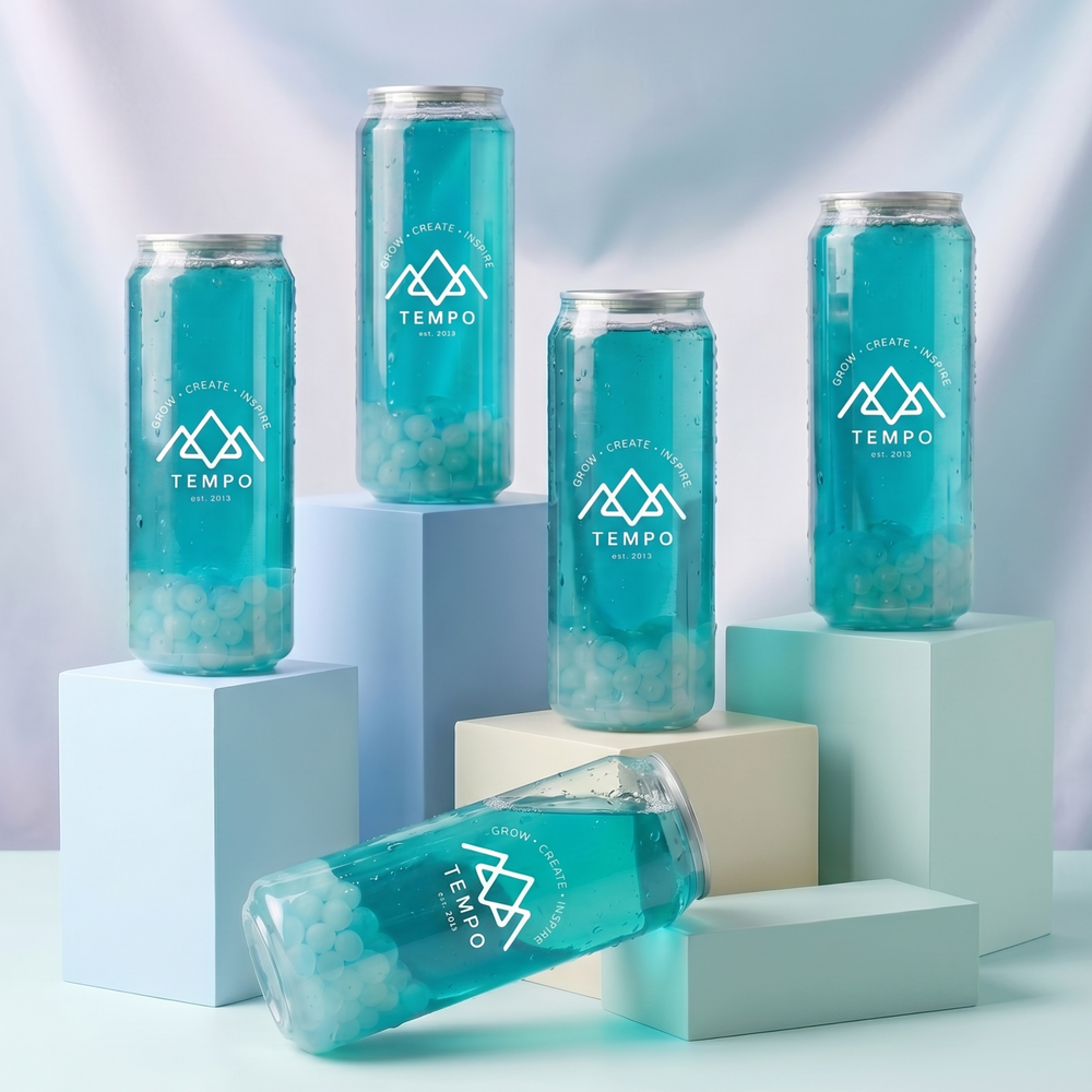 Bubble Tea Cans | Blue Grape Fruit Tea with Lychee Popping Boba - 5 Pack (500ml)