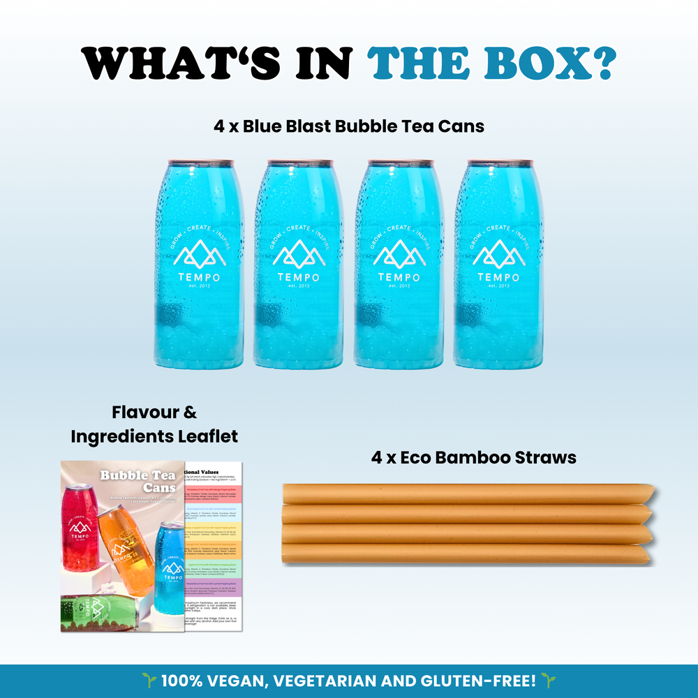 Bubble Tea Cans | Blue Blast - 4 Pack Bubble Tea Tempo Tea Bar 