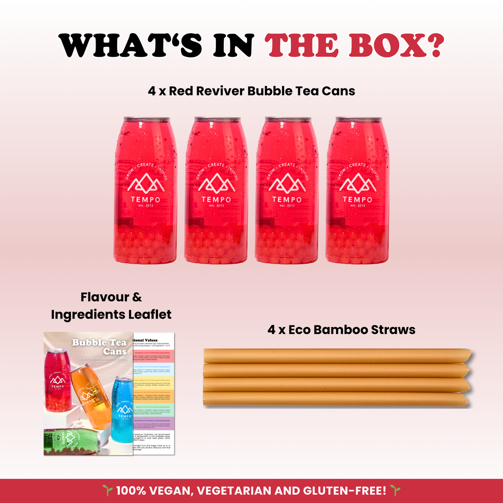 Bubble Tea Cans | Red Reviver - 4 Pack Bubble Tea Tempo Tea Bar 