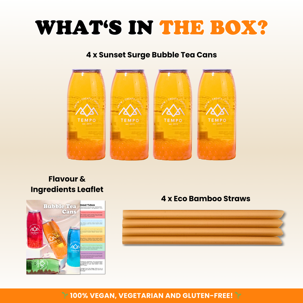 Bubble Tea Cans | Sunset Surge - 4 Pack Bubble Tea Tempo Tea Bar 