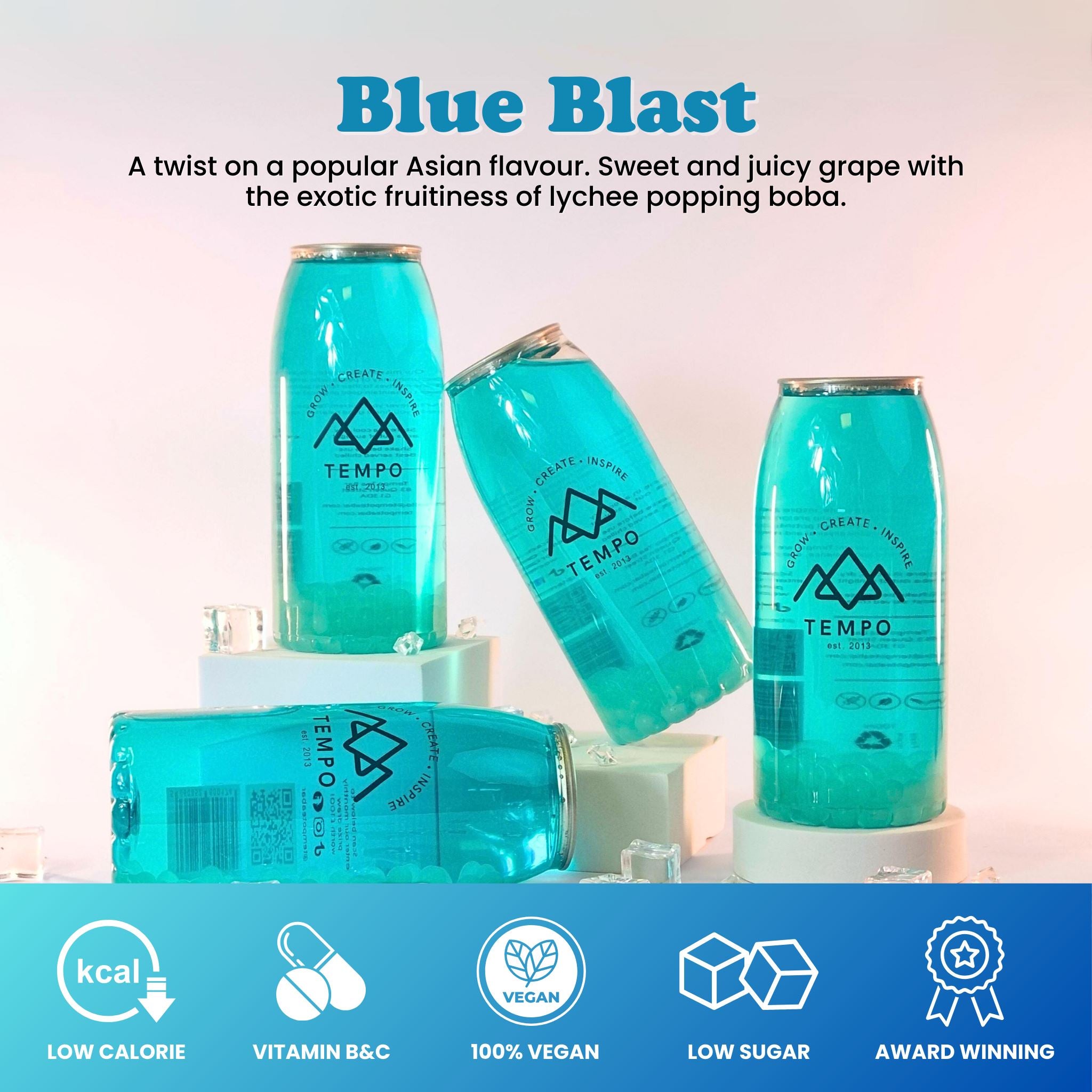 Bubble Tea Cans | Blue Blast - 4 Pack Bubble Tea Tempo Tea Bar 