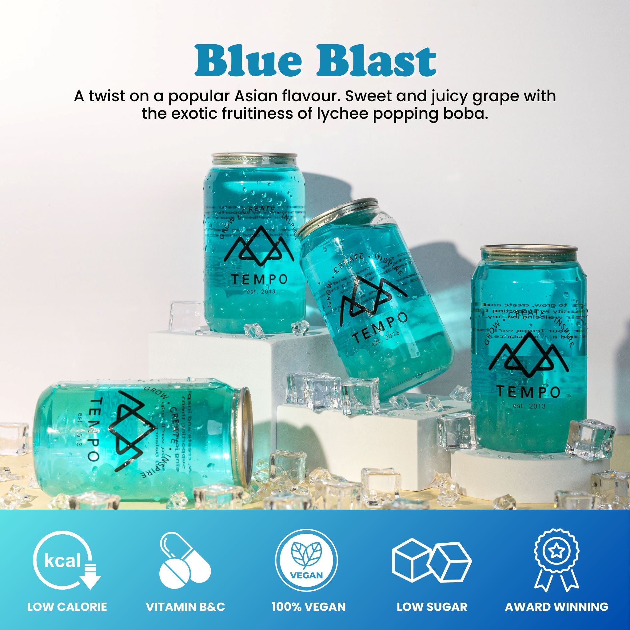 Bubble Tea Cans | Blue Blast - 4 Pack Bubble Tea Tempo Tea Bar 