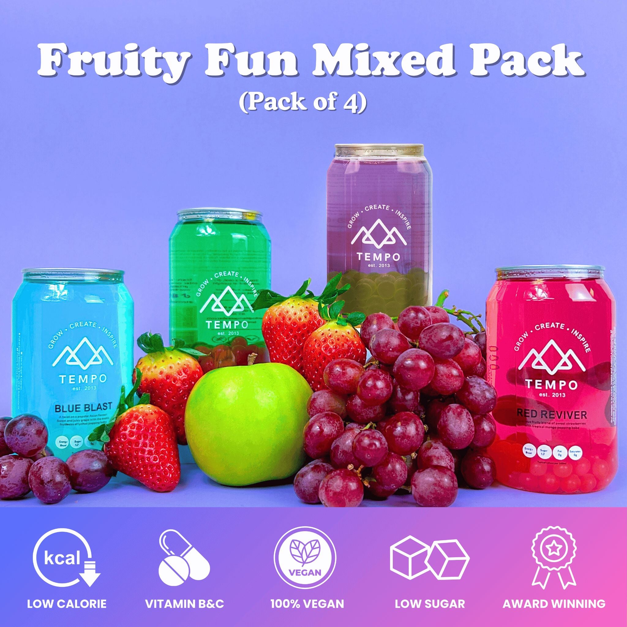 Bubble Tea Cans | Fruity Fun - Mixed 4 Pack Bubble Tea Tempo Tea Bar 
