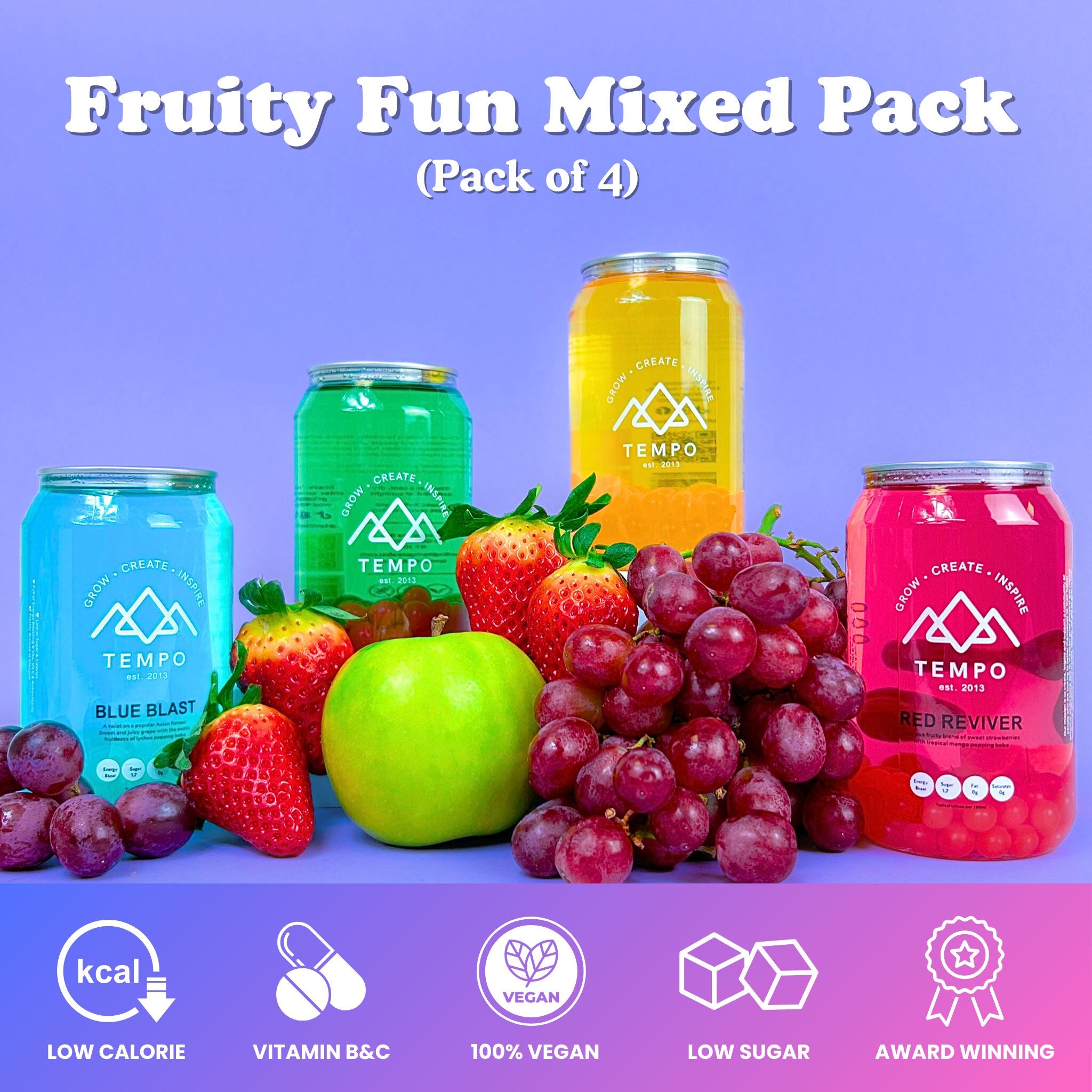 Bubble Tea Cans | Fruity Fun - Mixed 4 Pack Bubble Tea Tempo Tea Bar 