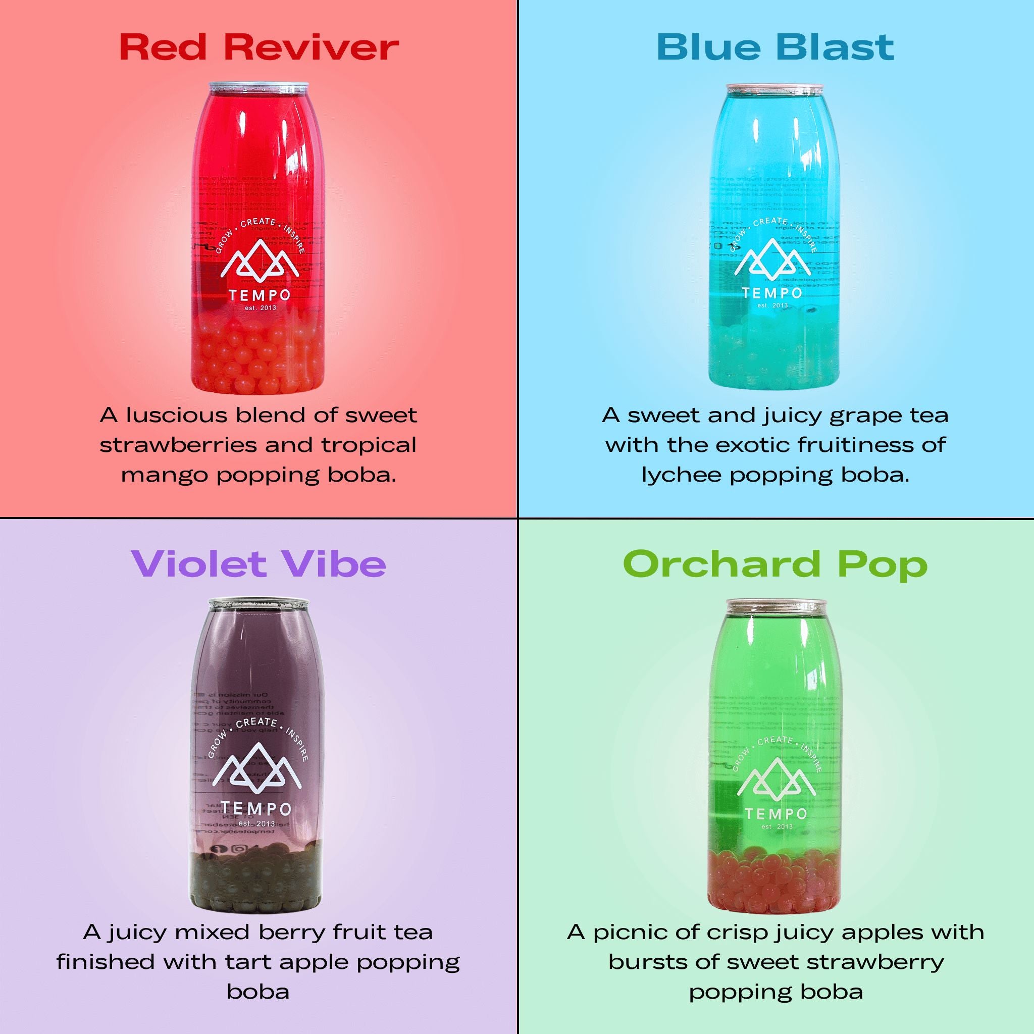 Bubble Tea Cans | Fruity Fun - Mixed 4 Pack Bubble Tea Tempo Tea Bar 