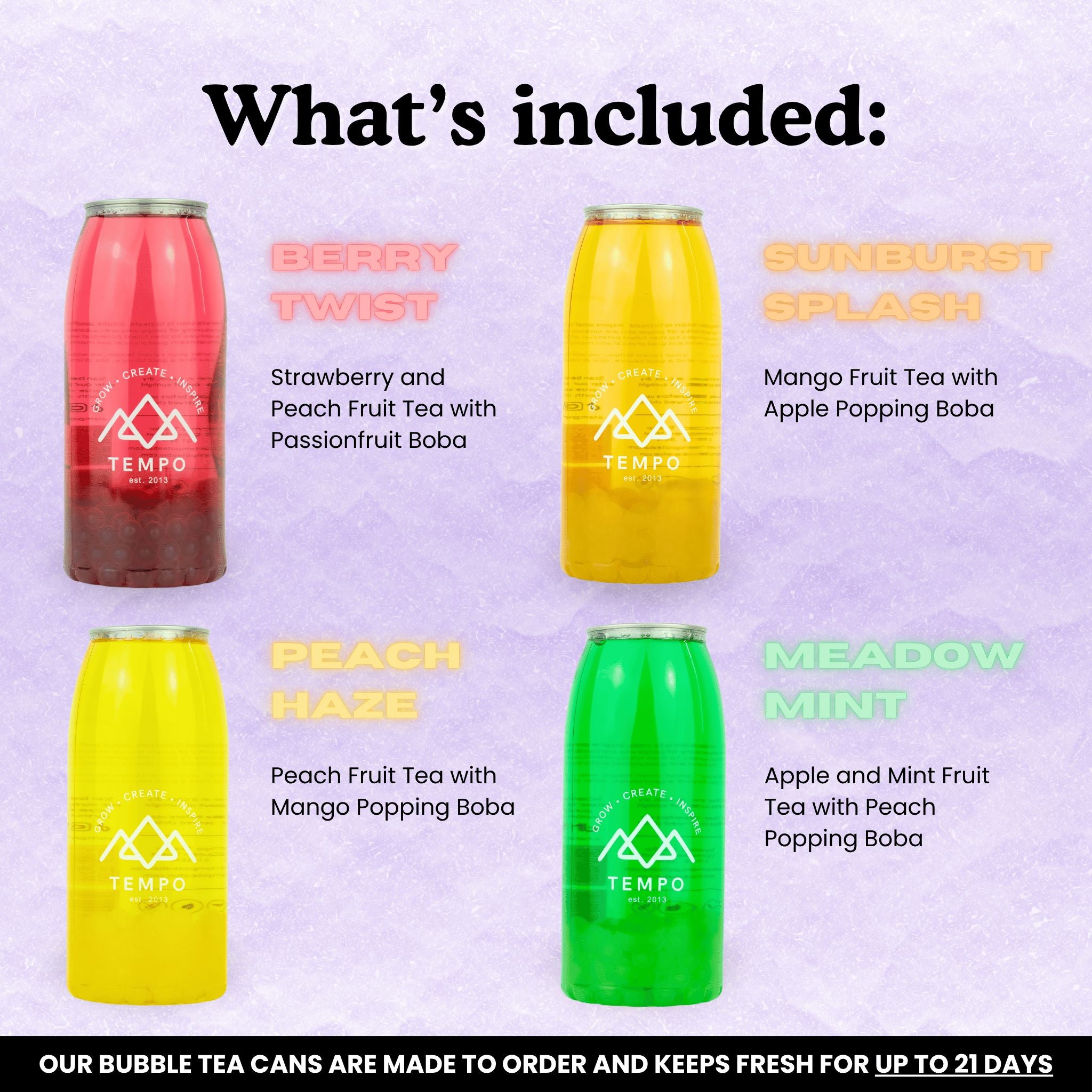 Bubble Tea Cans | Mystery Faves - Mixed 4 Pack (700ml) Bubble Tea Tempo Tea Bar 