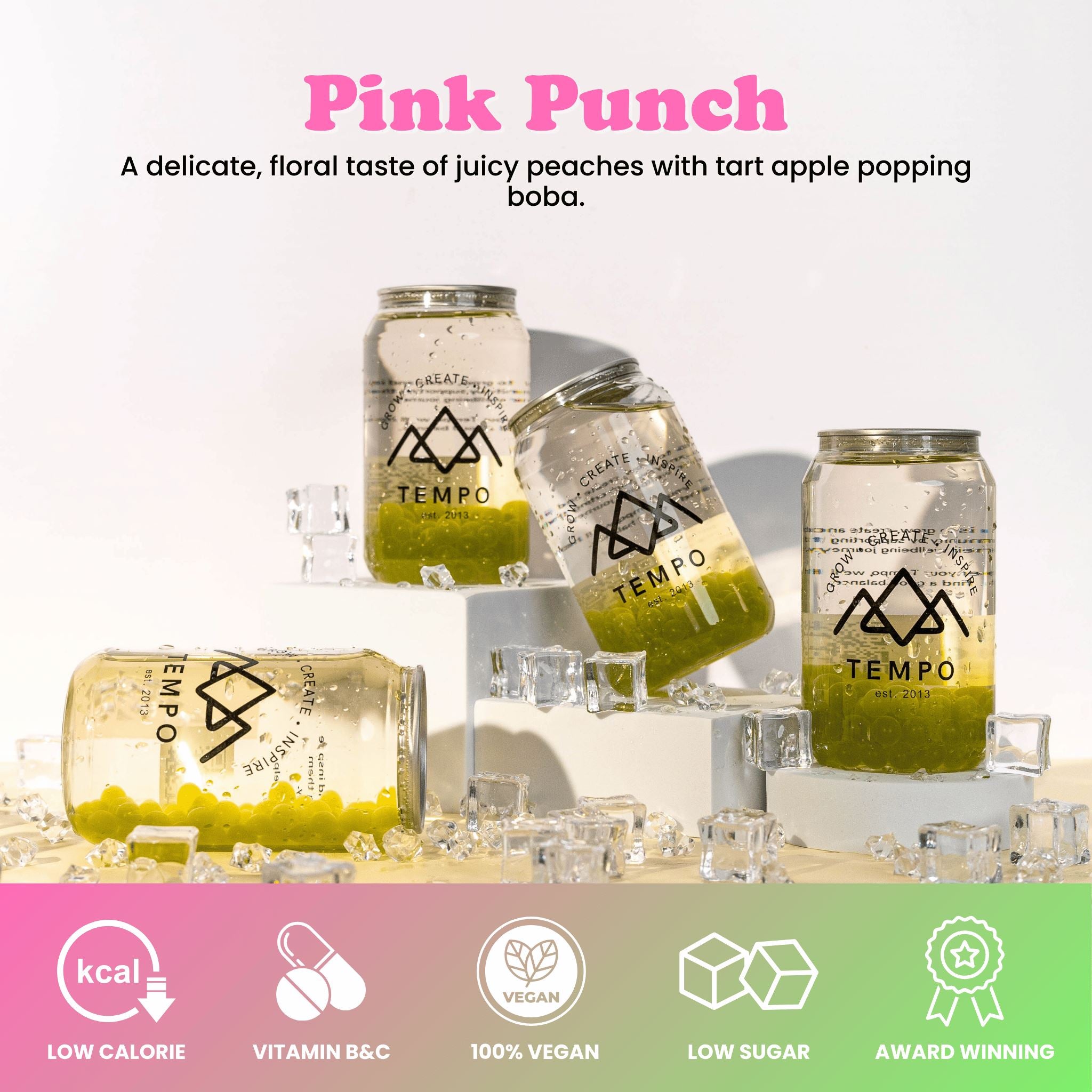 Bubble Tea Cans | Pink Punch - 4 Pack Bubble Tea Tempo Tea Bar 