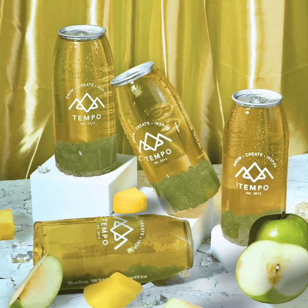 Bubble Tea Cans | Poppin' Paradise (Mango & Apple Fruit Tea with Apple Popping Boba) - 4 Pack Bubble Tea Tempo Tea Bar 