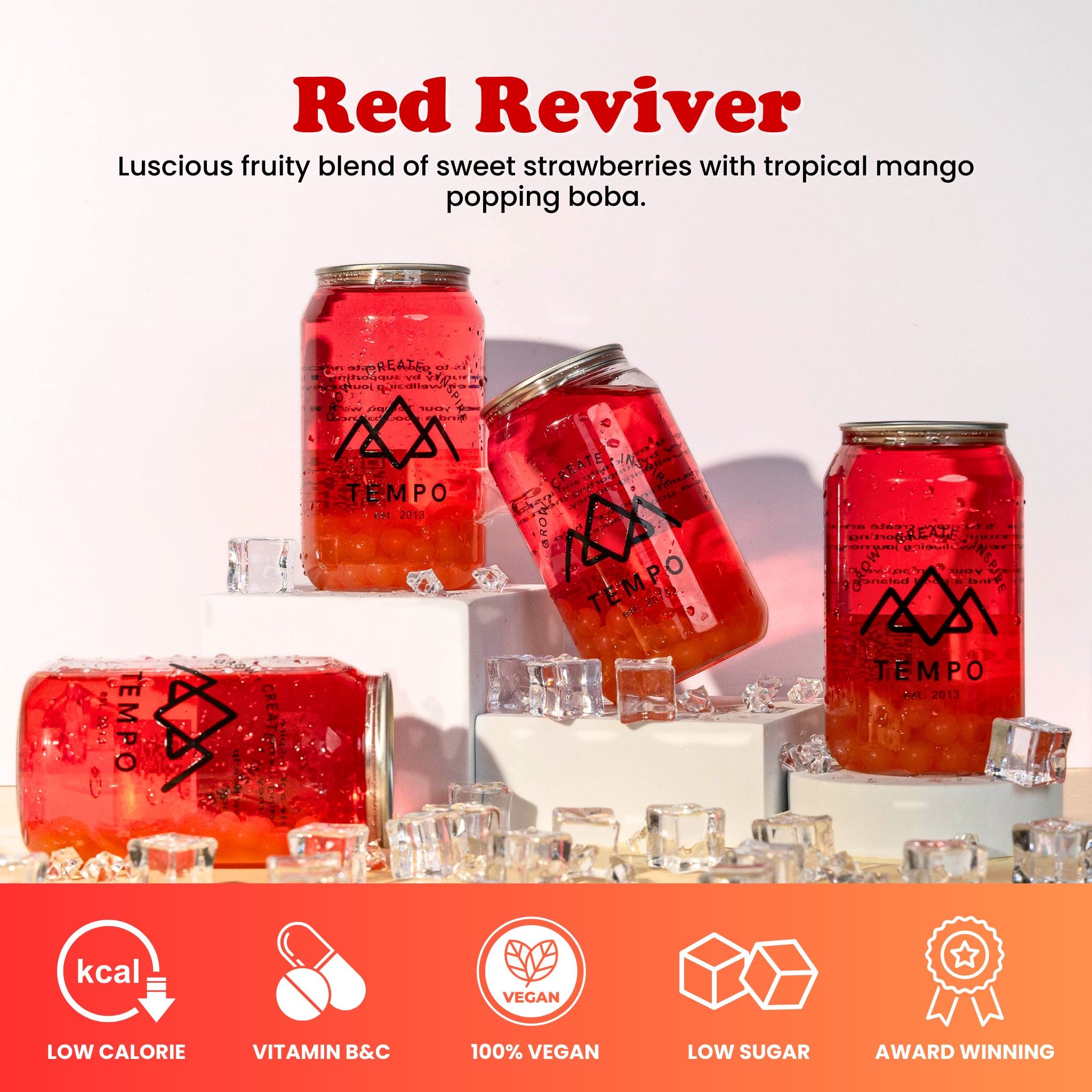 Bubble Tea Cans | Red Reviver - 4 Pack Bubble Tea Tempo Tea Bar 