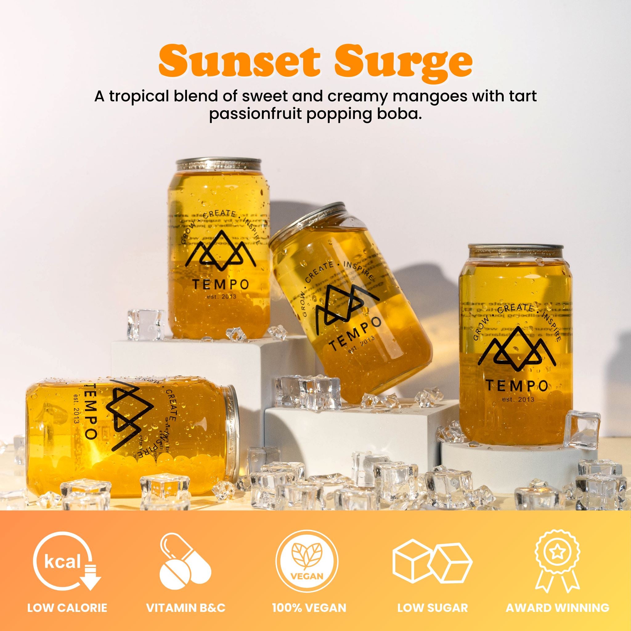 Bubble Tea Cans | Sunset Surge - 4 Pack Bubble Tea Tempo Tea Bar 