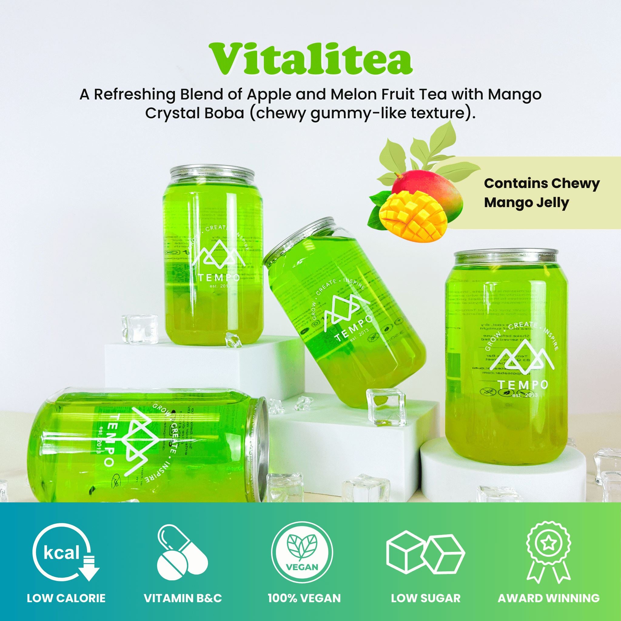 Bubble Tea Cans | Vitalitea - 4 Pack Bubble Tea Tempo Tea Bar 