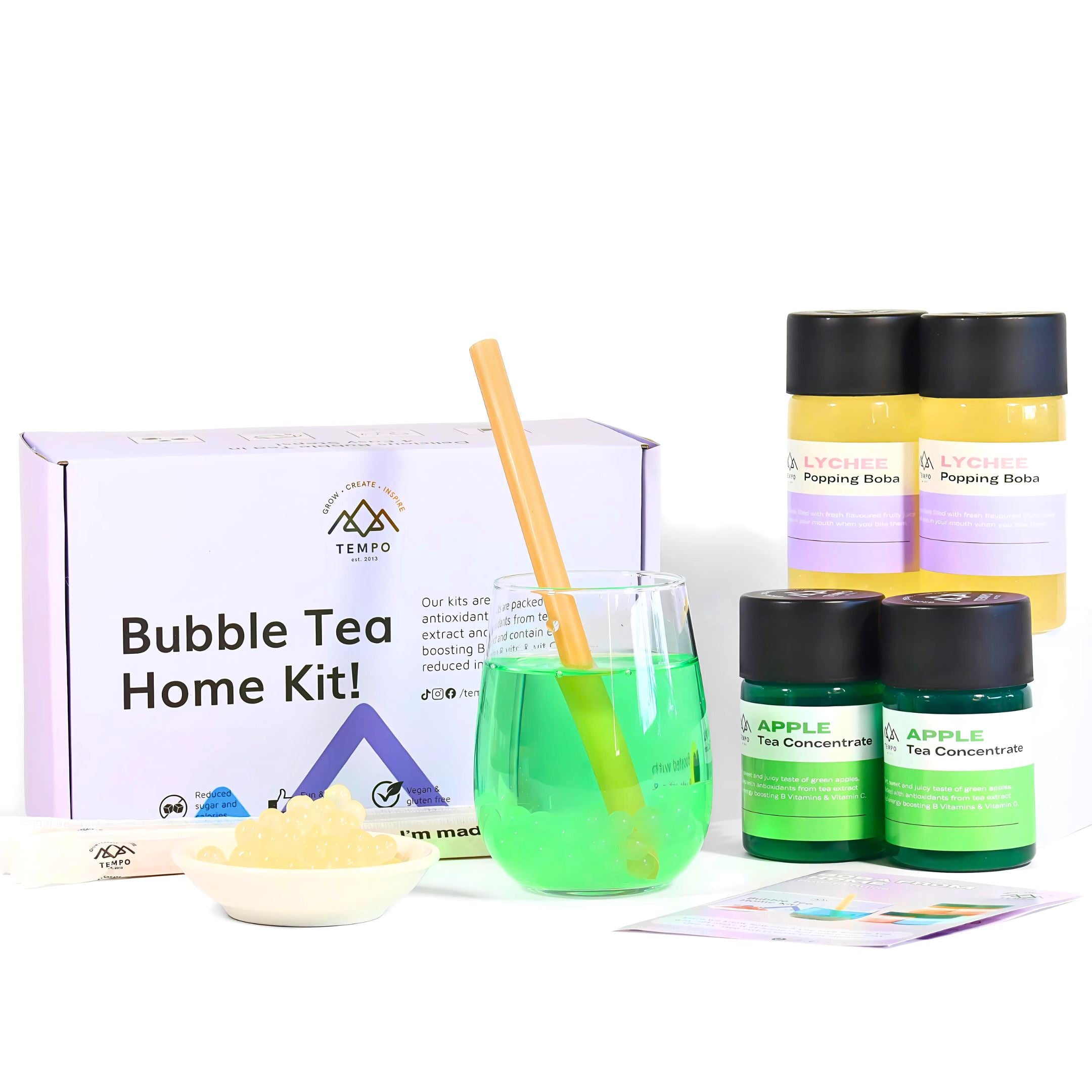 Bubble Tea Kit | Apple Fruit Bubble Tea with Popping Boba Bubble Tea Kit Tempo Tea Bar 