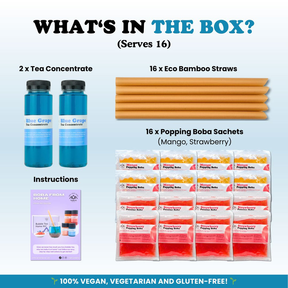 Bubble Tea Kit | Blue Grape Fruit Bubble Tea with Popping Boba Bubble Tea Kit Tempo Tea Bar 