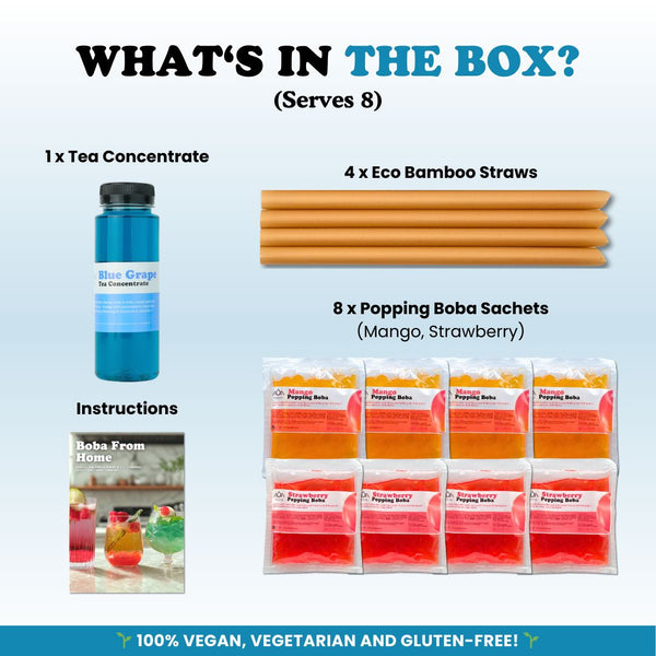 Bubble Tea Kit | Blue Grape Fruit Bubble Tea with Popping Boba Bubble Tea Kit Tempo Tea Bar 