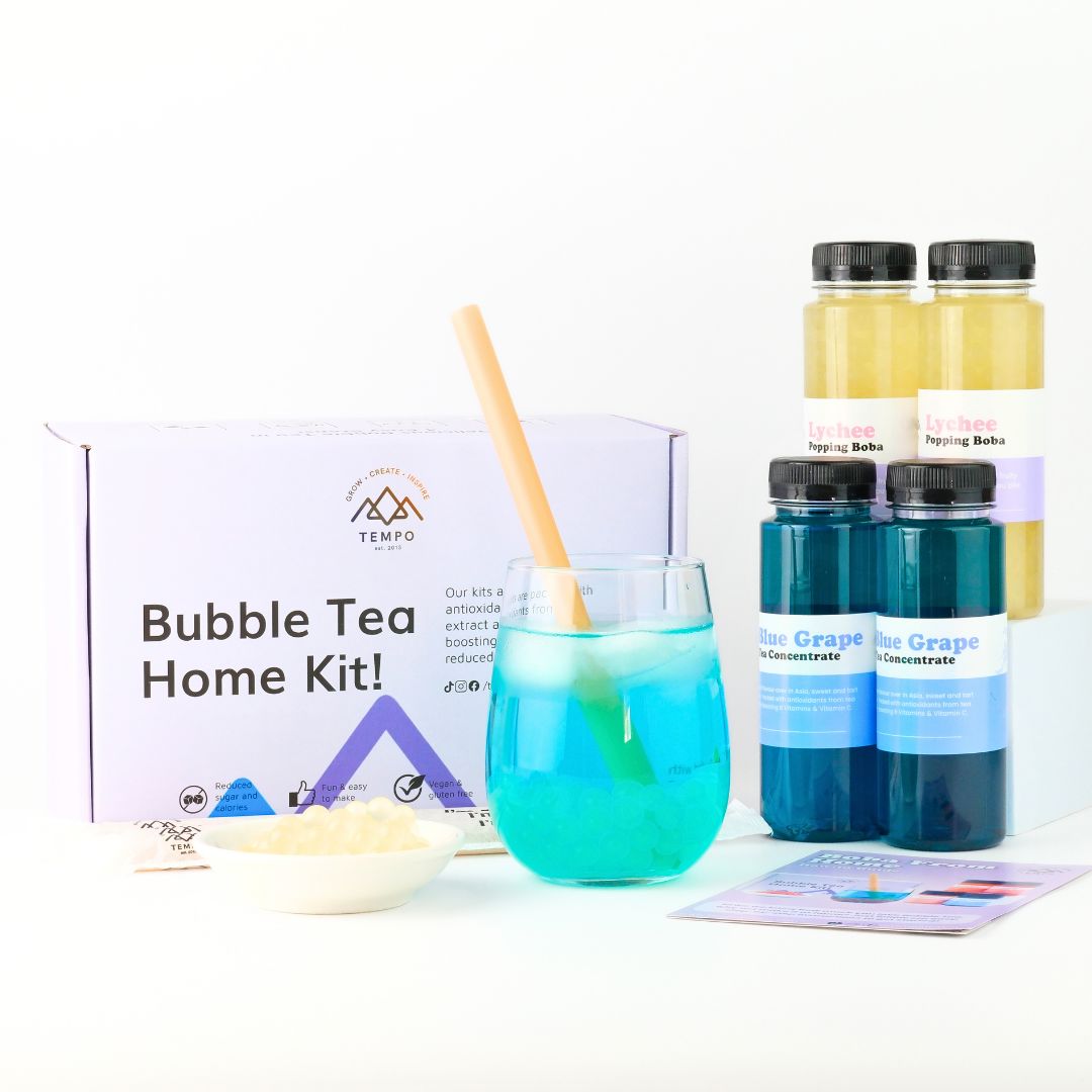 Bubble Tea Kit | Blue Grape Fruit Bubble Tea with Popping Boba Bubble Tea Kit Tempo Tea Bar 