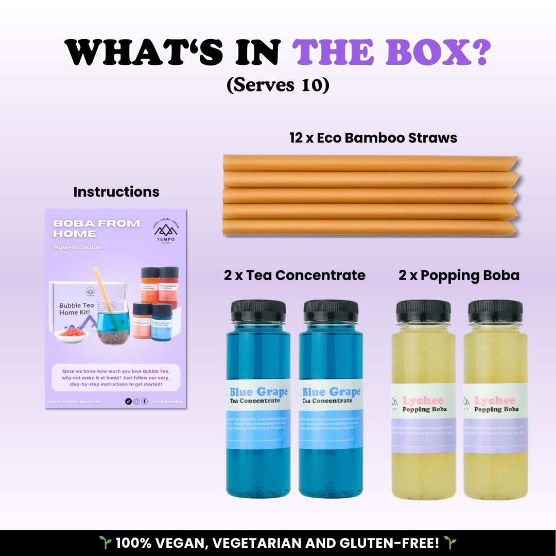 Bubble Tea Kit | Blue Grape Fruit Bubble Tea with Popping Boba Bubble Tea Kit Tempo Tea Bar 