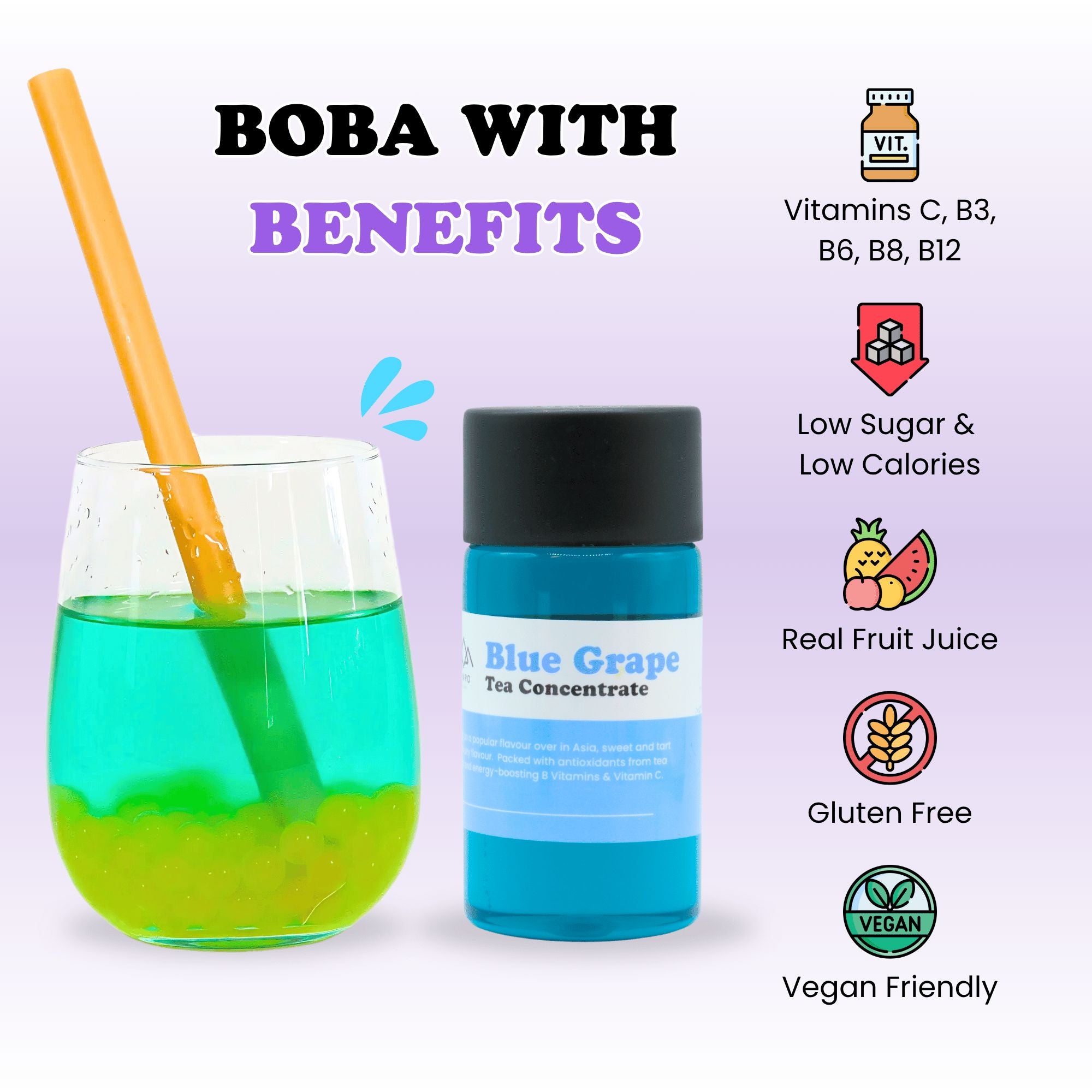Bubble Tea Kit | Blue Grape & Peach Fruit Tea with Popping Boba (serves 12) Bubble Tea Kit Tempo Tea Bar 