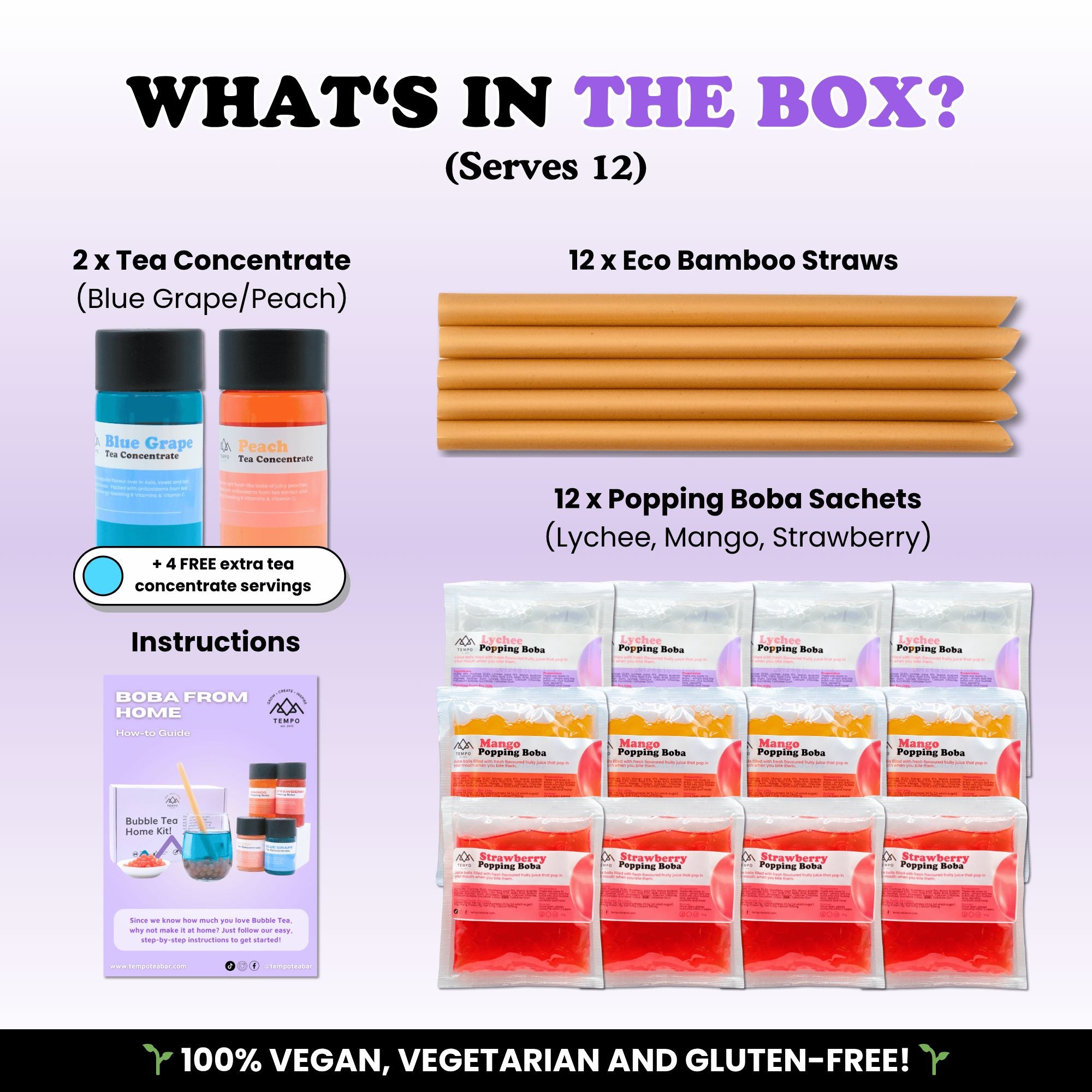 Bubble Tea Kit | Blue Grape & Peach Fruit Tea with Popping Boba (serves 12) Bubble Tea Kit Tempo Tea Bar 