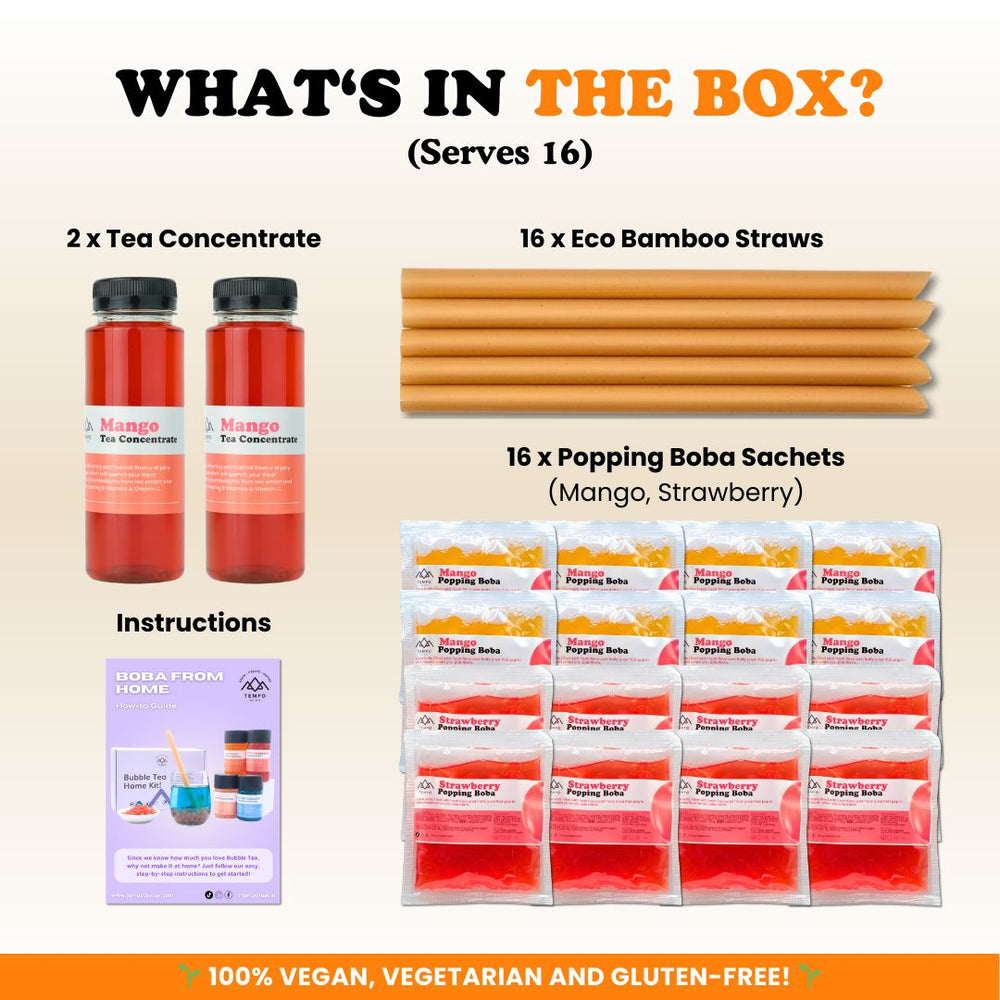 Bubble Tea Kit | Mango Fruit Bubble Tea with Popping Boba Bubble Tea Kit Tempo Tea Bar 