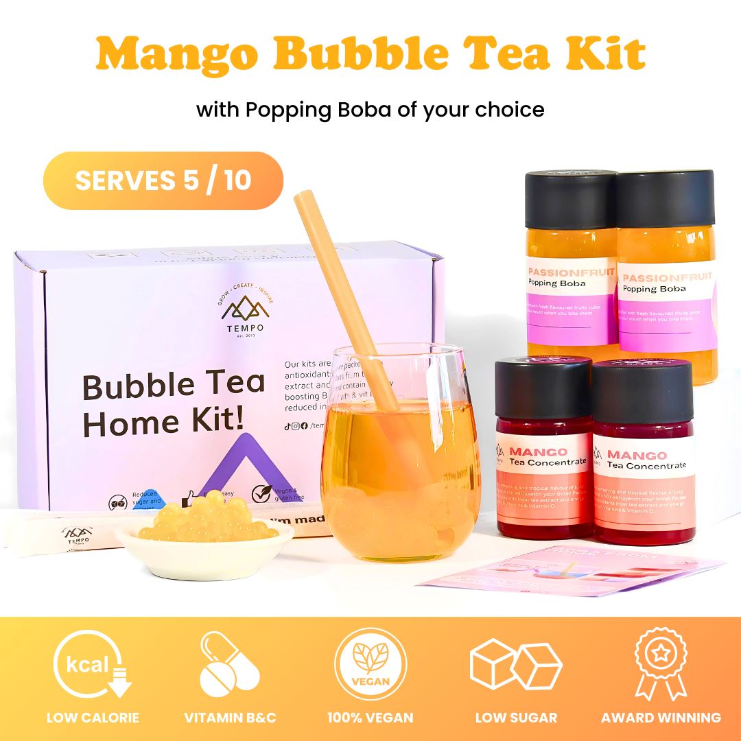 Bubble Tea Kit | Mango Fruit Bubble Tea with Popping Boba Bubble Tea Kit Tempo Tea Bar 