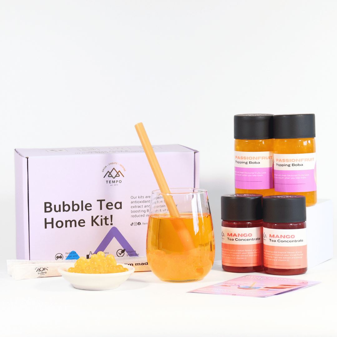 Bubble Tea Kit | Mango Fruit Bubble Tea with Popping Boba Bubble Tea Kit Tempo Tea Bar 