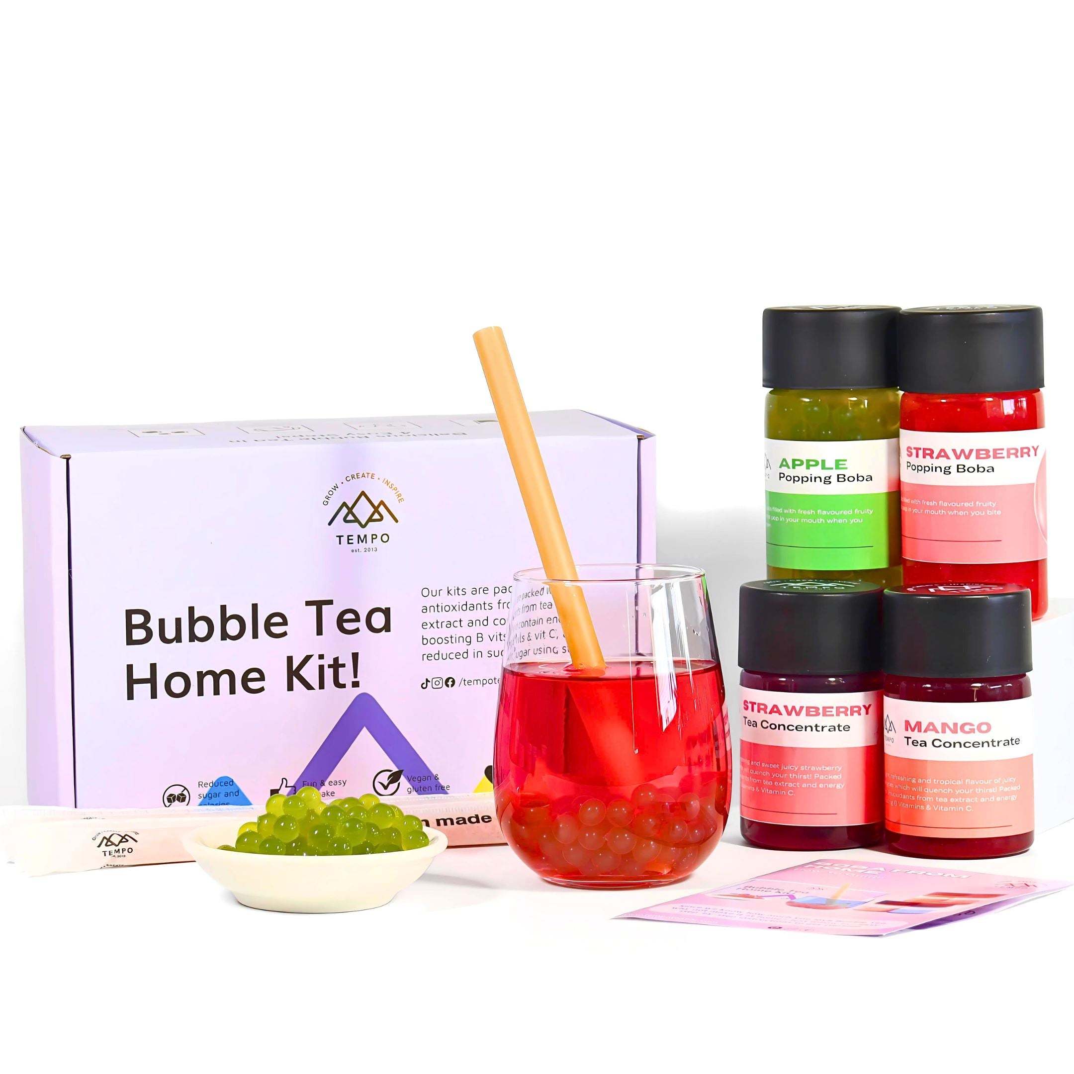 Bubble Tea Kit | Mango & Strawberry Fruit Tea with Apple & Strawberry Popping Boba (serves 10) Bubble Tea Kit Tempo Tea Bar 