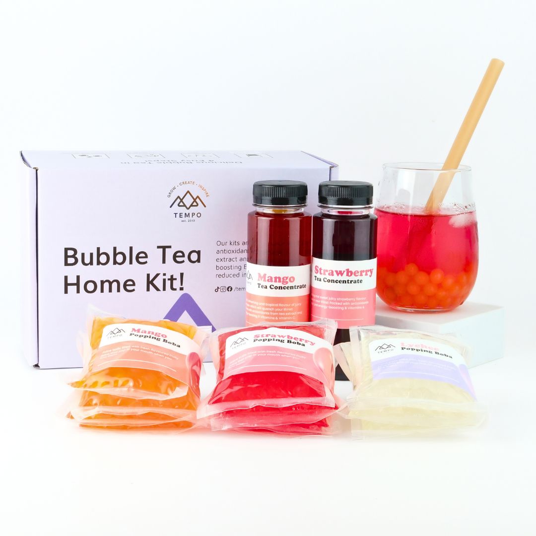 Bubble Tea Kit | Mango & Strawberry Fruit Tea with Popping Boba (serves 12) Bubble Tea Kit Tempo Tea Bar 