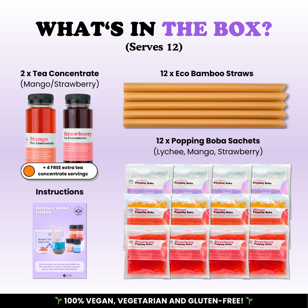 Bubble Tea Kit | Mango & Strawberry Fruit Tea with Popping Boba (serves 12) Bubble Tea Kit Tempo Tea Bar 