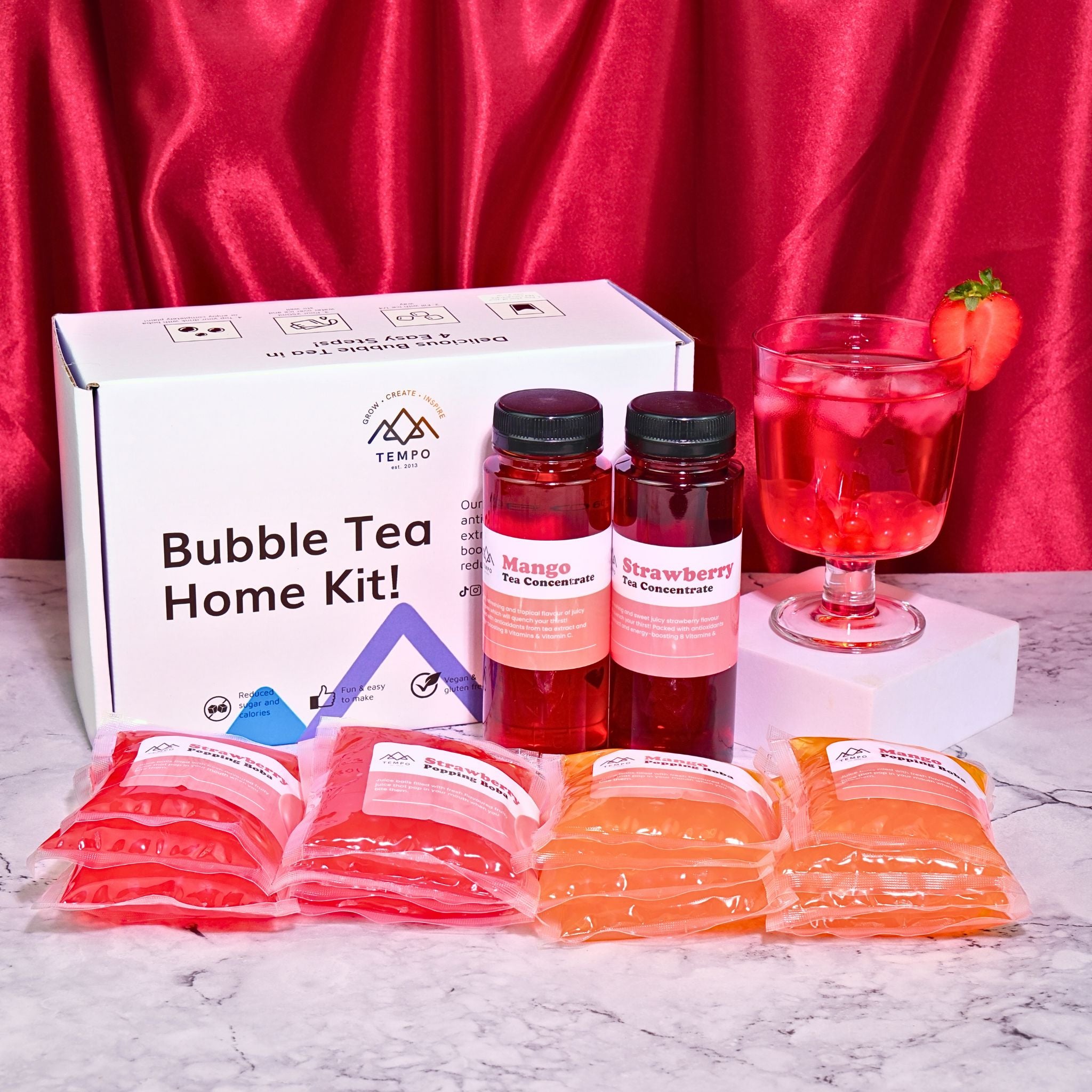 Bubble Tea Kit | Mango & Strawberry Fruit Tea with Popping Boba (serves 16) Bubble Tea Kit Tempo Tea Bar 