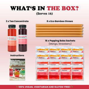 Bubble Tea Kit | Mango & Strawberry Fruit Tea with Popping Boba (serves 16) Bubble Tea Kit Tempo Tea Bar 