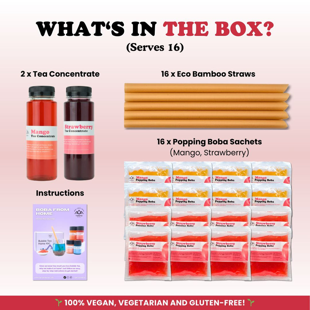 Bubble Tea Kit | Mango & Strawberry Fruit Tea with Popping Boba (serves 16) Bubble Tea Kit Tempo Tea Bar 
