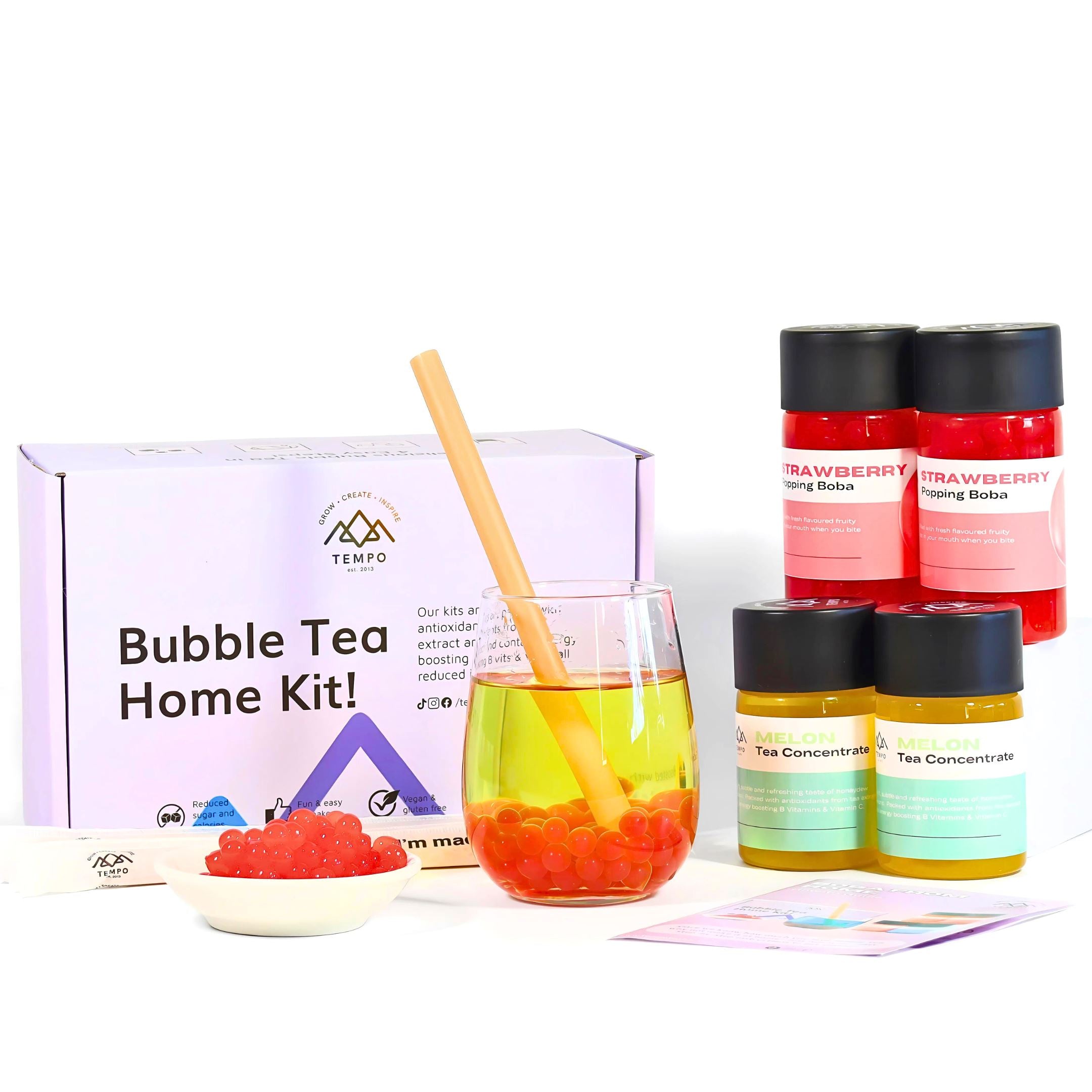 Bubble Tea Kit | Melon Fruit Bubble Tea with Popping Boba Bubble Tea Kit Tempo Tea Bar 