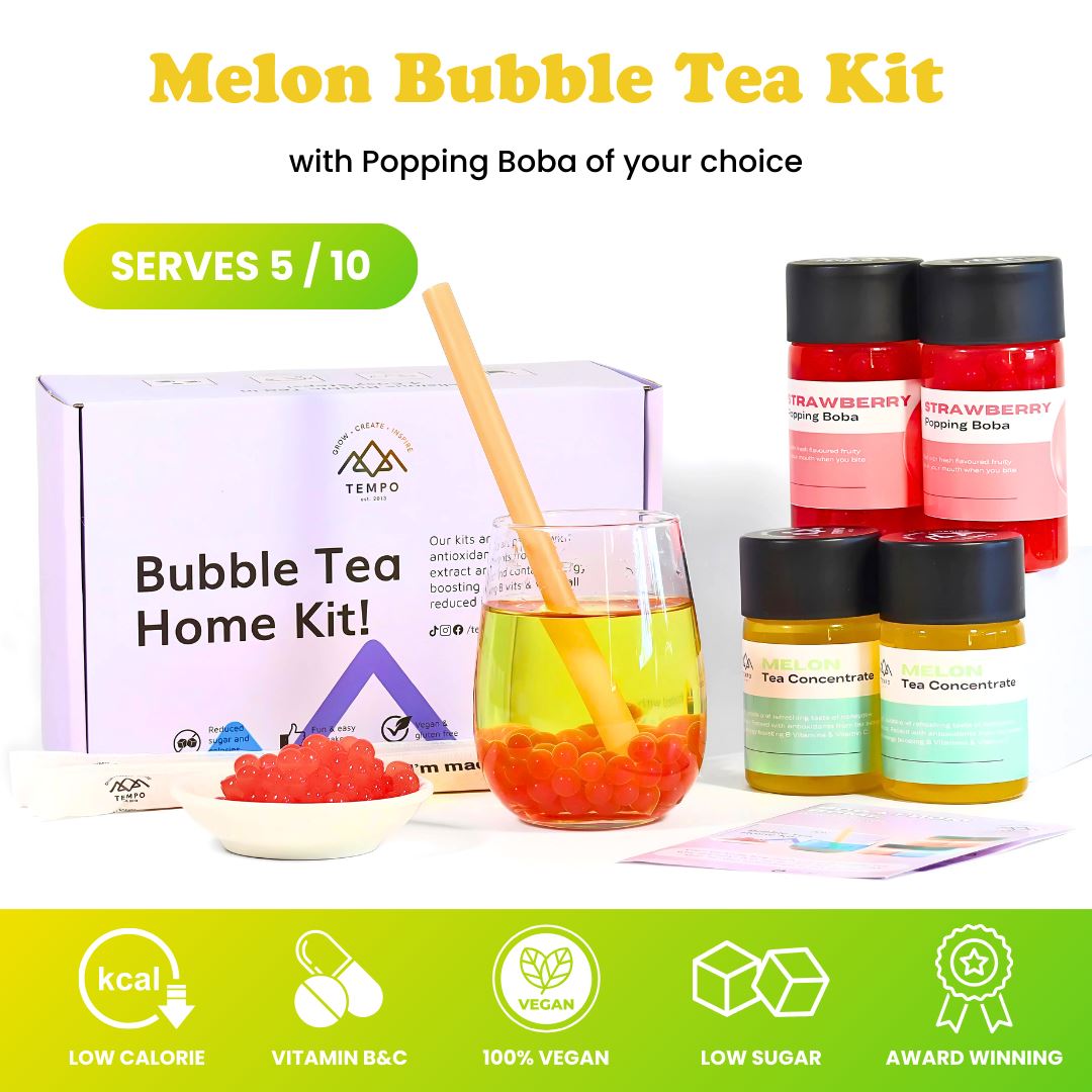 Bubble Tea Kit | Melon Fruit Bubble Tea with Popping Boba Bubble Tea Kit Tempo Tea Bar 