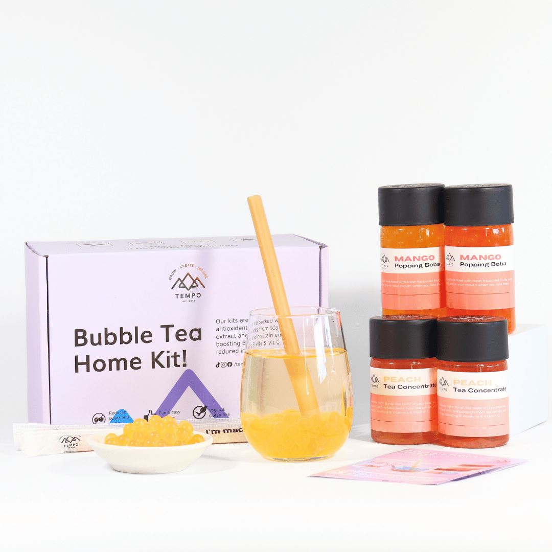 Bubble Tea Kit | Peach Fruit Bubble Tea with Popping Boba Bubble Tea Kit Tempo Tea Bar 