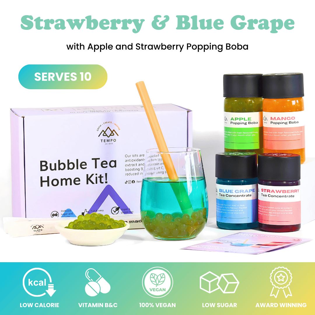 Bubble Tea Kit | Strawberry & Blue Grape Fruit Tea with Mango & Apple Popping Boba (serves 10) Bubble Tea Kit Tempo Tea Bar 