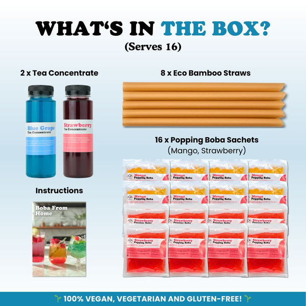 Bubble Tea Kit | Strawberry & Blue Grape Fruit Tea with Popping Boba (serves 16) Bubble Tea Kit Tempo Tea Bar 