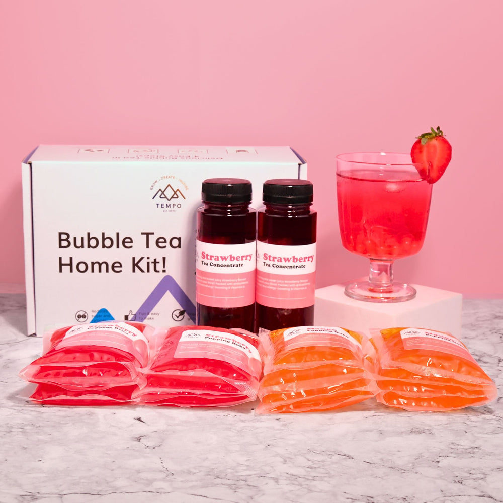 Bubble Tea Kit | Strawberry Fruit Bubble Tea with Popping Boba Bubble Tea Kit Tempo Tea Bar 