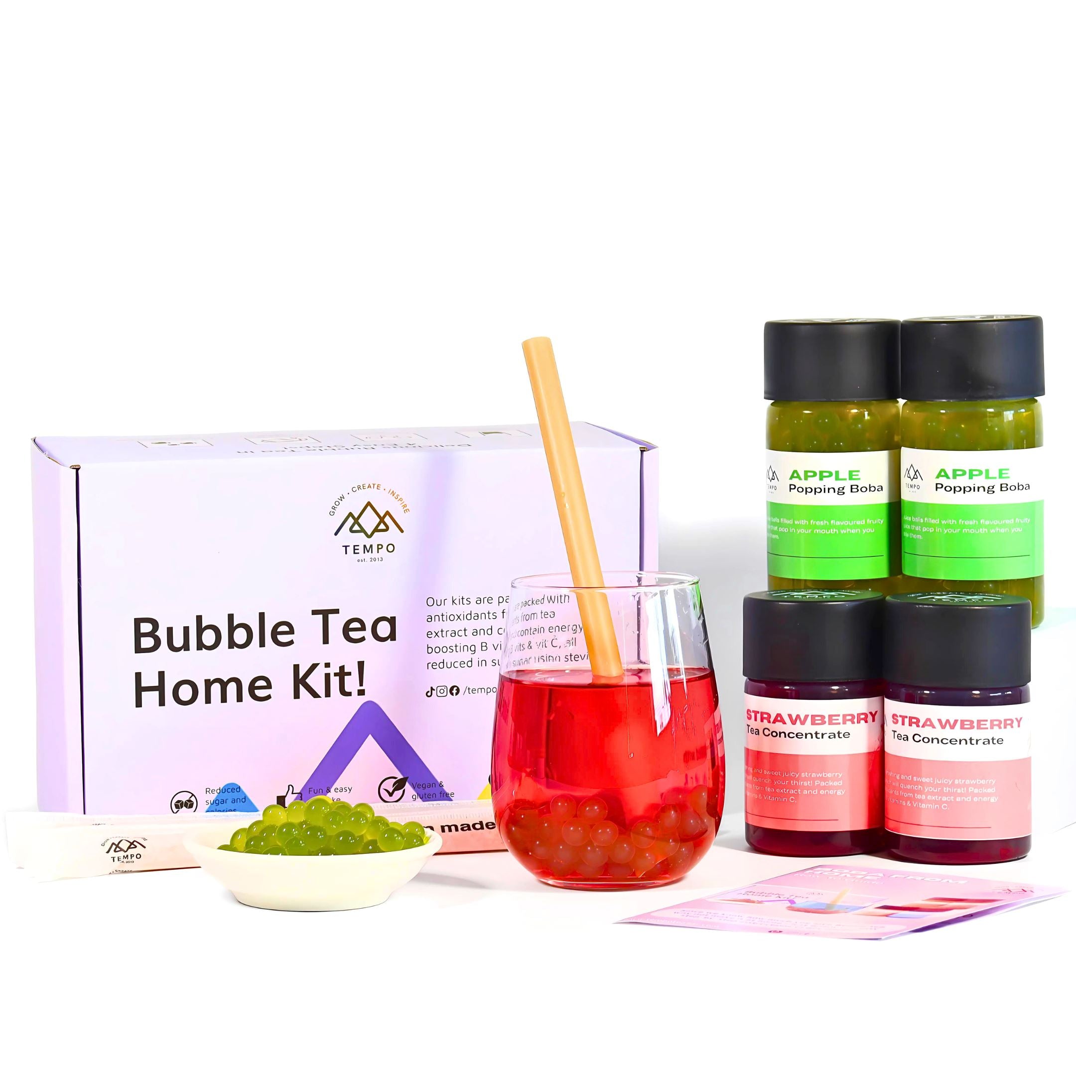 Bubble Tea Kit | Strawberry Fruit Bubble Tea with Popping Boba Bubble Tea Kit Tempo Tea Bar 