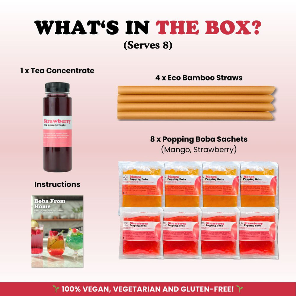 Bubble Tea Kit | Strawberry Fruit Bubble Tea with Popping Boba Bubble Tea Kit Tempo Tea Bar 