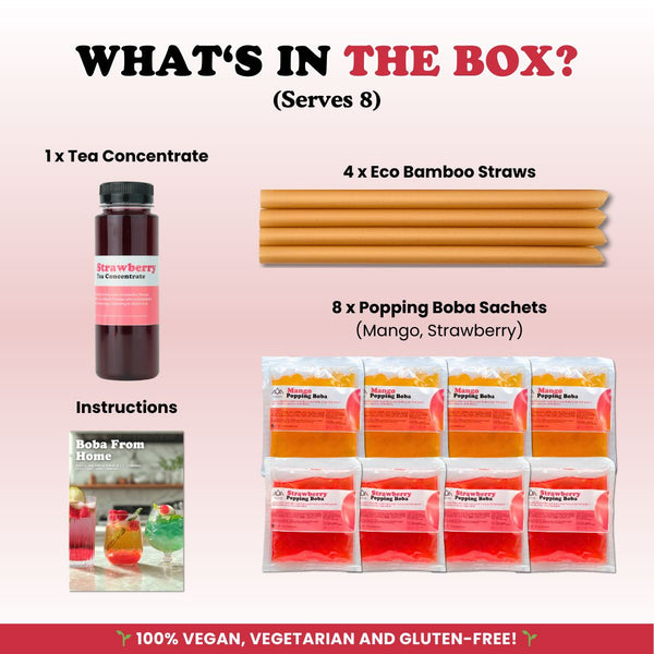 Bubble Tea Kit | Strawberry Fruit Bubble Tea with Popping Boba Bubble Tea Kit Tempo Tea Bar 