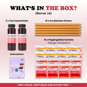 Bubble Tea Kit | Strawberry Fruit Bubble Tea with Popping Boba Bubble Tea Kit Tempo Tea Bar 