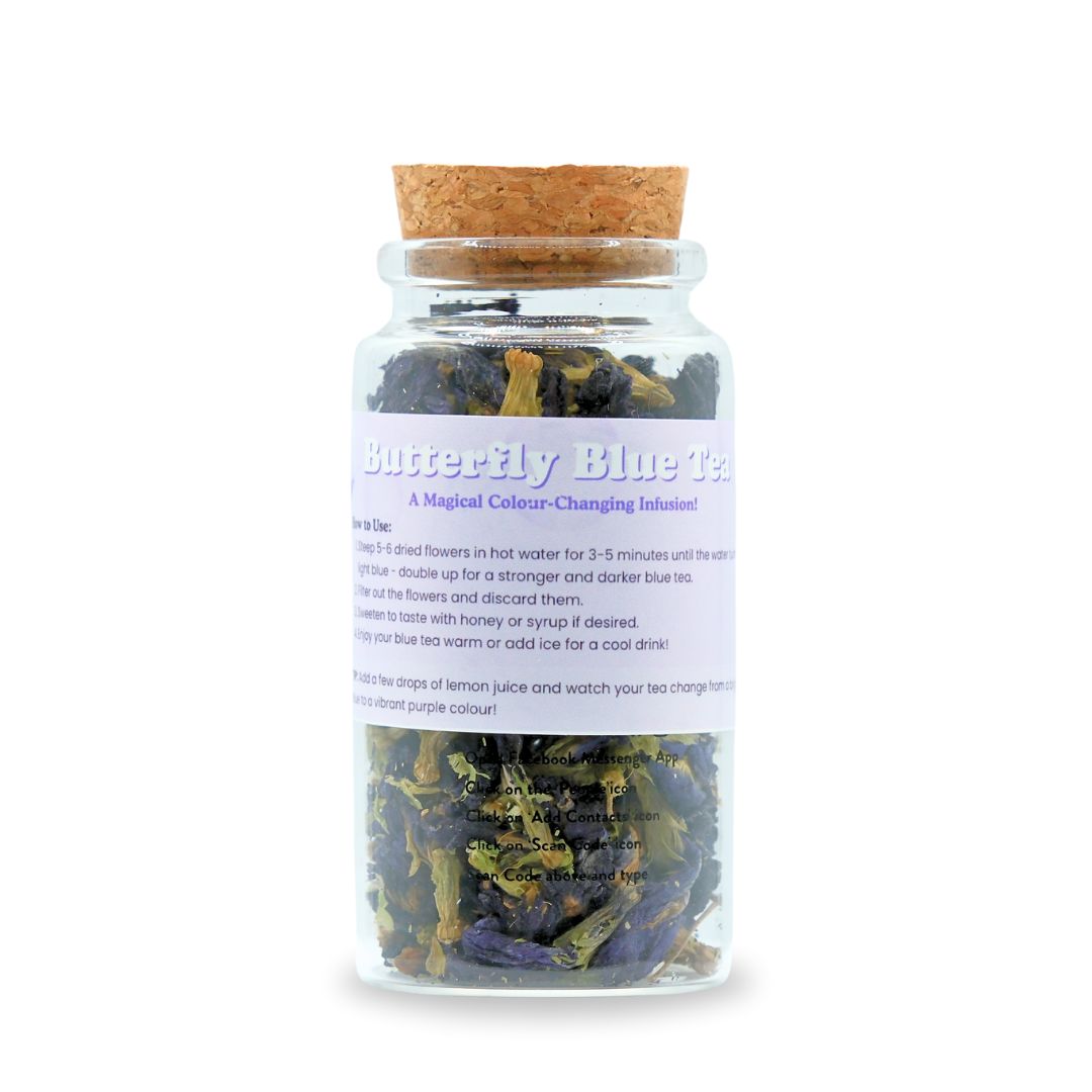 Butterfly Blue Pea Flower in Glass Jar Loose Leaf Tea Tempo Tea Bar 