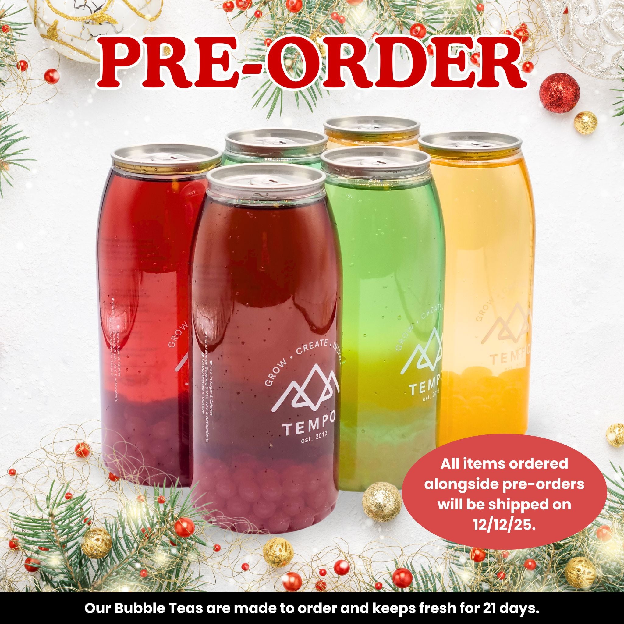 [PRE-ORDER] Limited Edition: Christmas Bubble Tea Cans - 6 Pack Christmas Tempo Tea Bar 