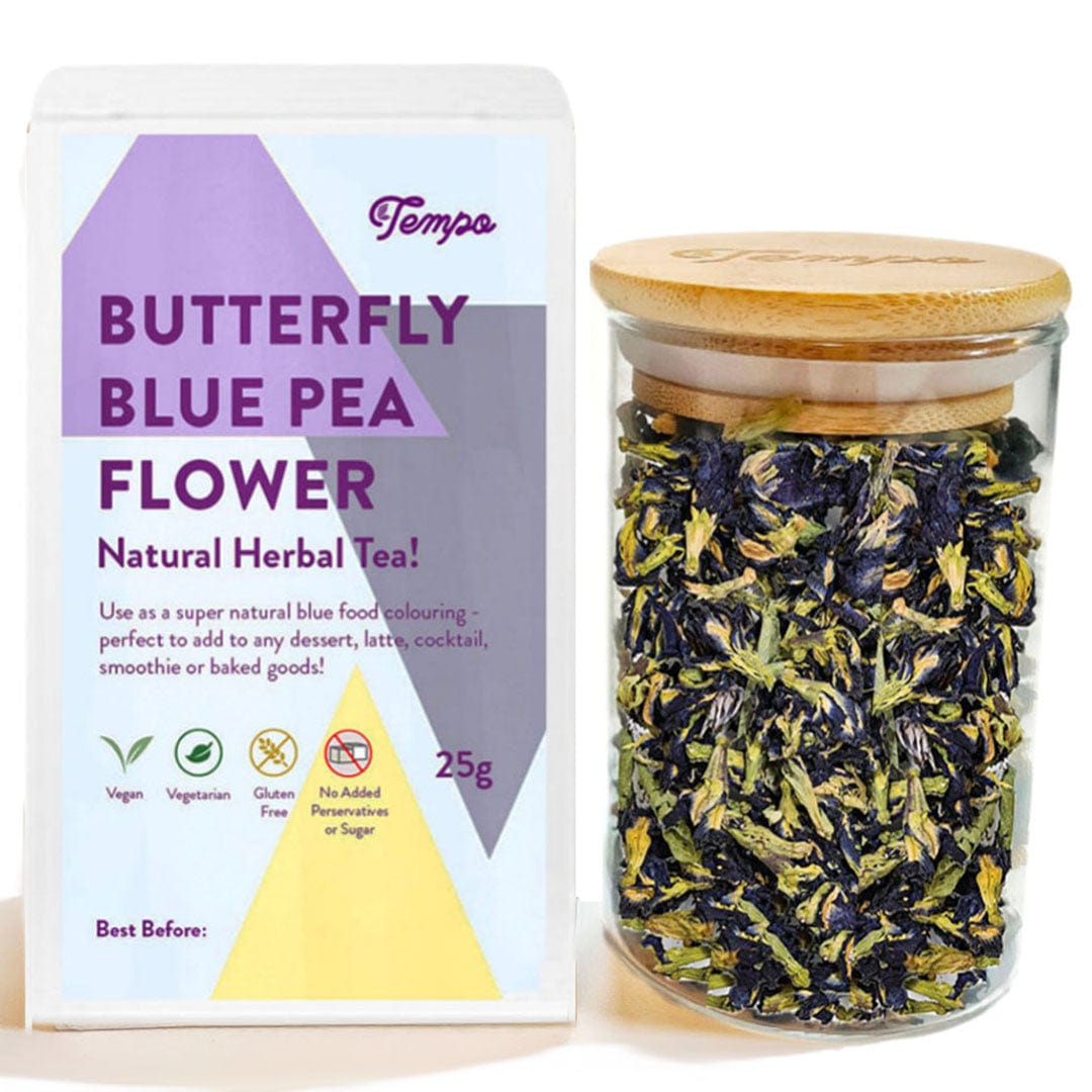 Tempo Loose Leaf Tea Butterfly Blue Pea Flower (25g) in Reusable Bamboo Glass Jar