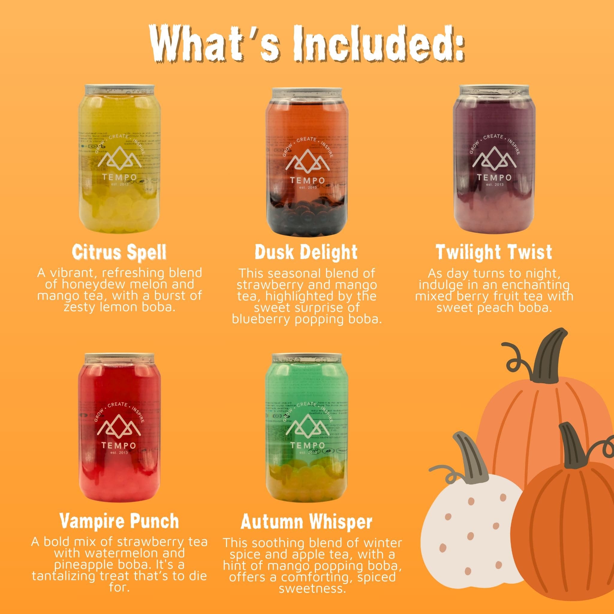 Tempo Tea Bar Bubble Tea Autumn Series Bubble Tea Cans - Mixed 5 Pack (350ml)